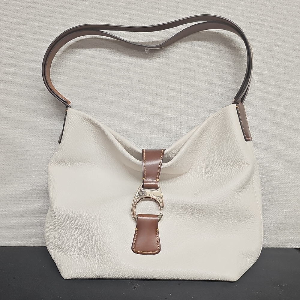 Dooney & Bourke Cream Leather Hobo with Brown Trim